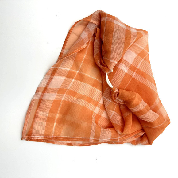 Free People Printed Plaid Hair Scarf Blush Orange - Picture 3 of 6